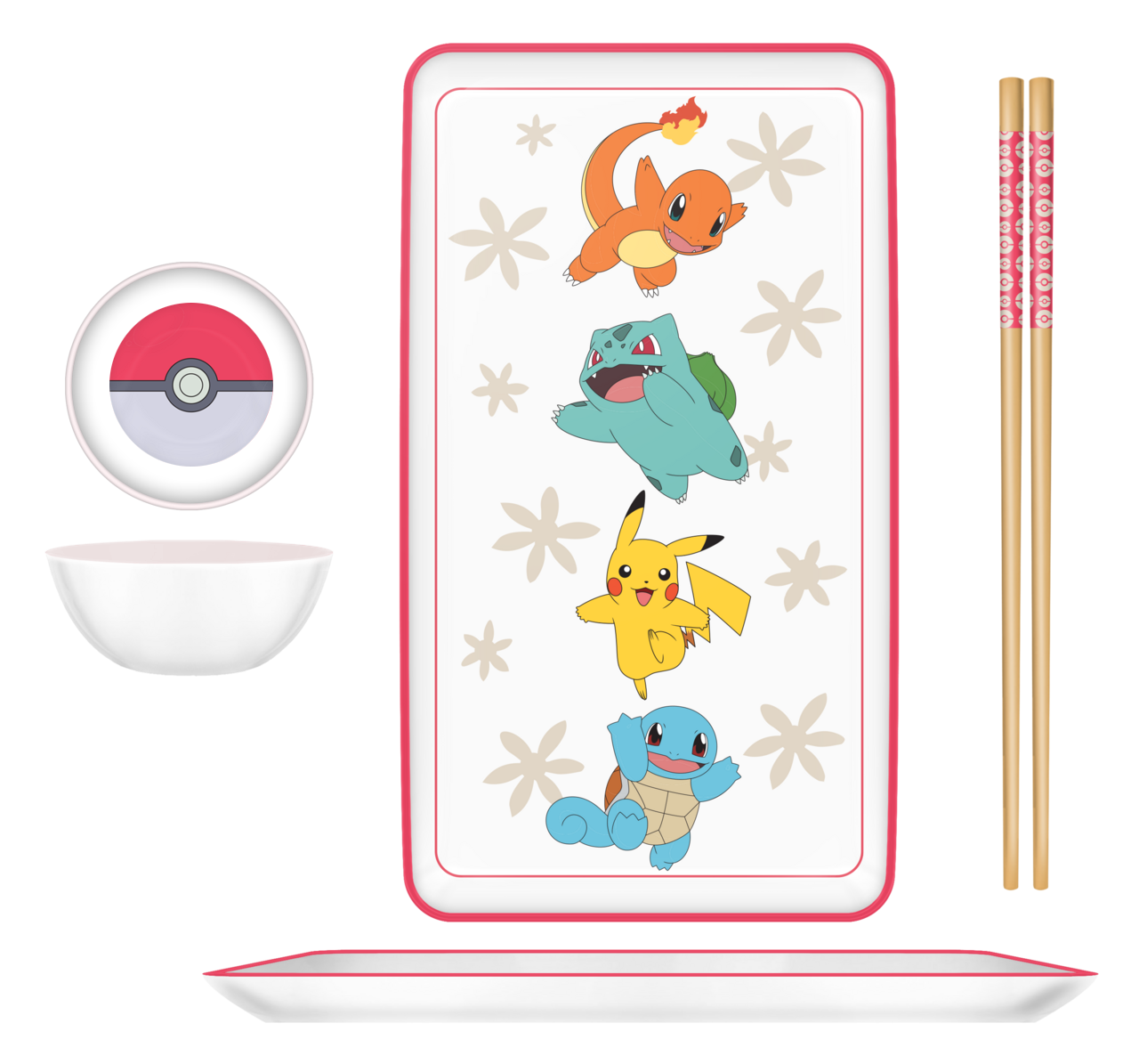 Pokemon Vertical Group Red Sun Boxed 3pc Ceramic Sushi Set