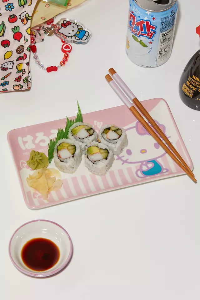 Hello Kitty Tokyo Pink Stripes Boxed 3pc Ceramic Sushi Set