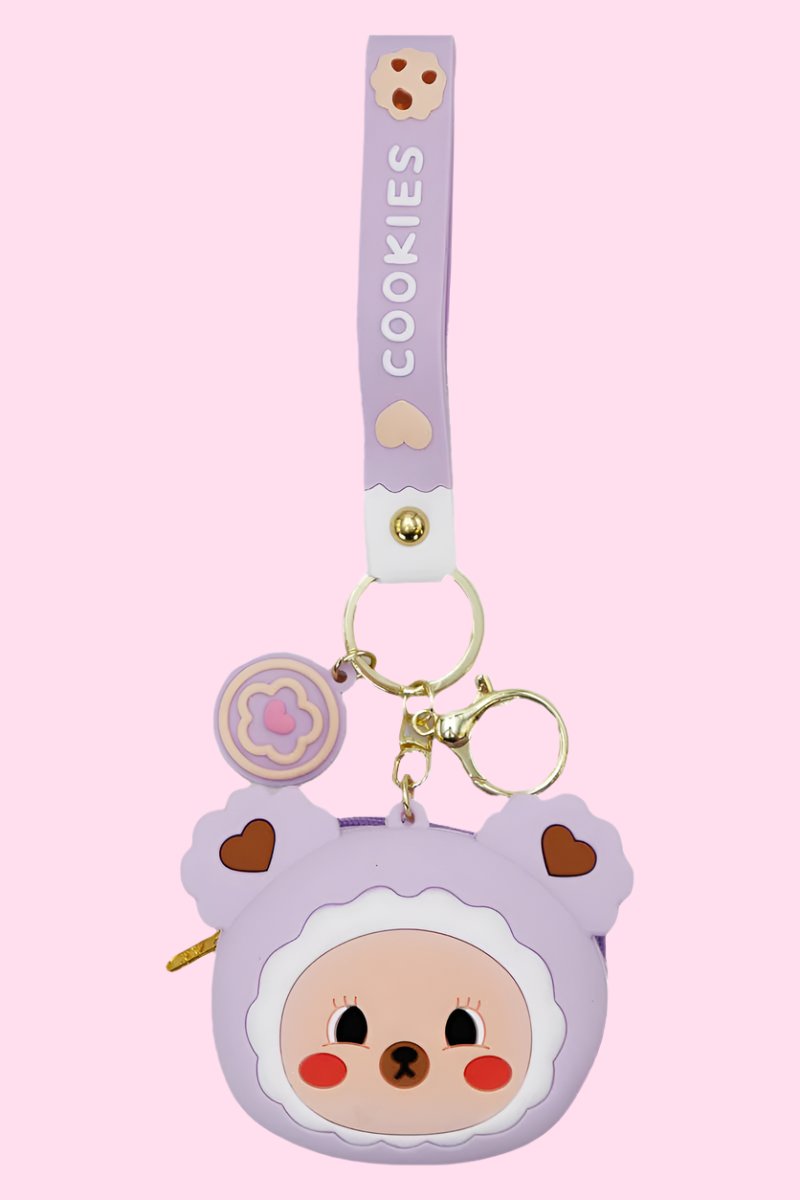 Cookie Bear Zipper Silicone Coin Purse Keychain