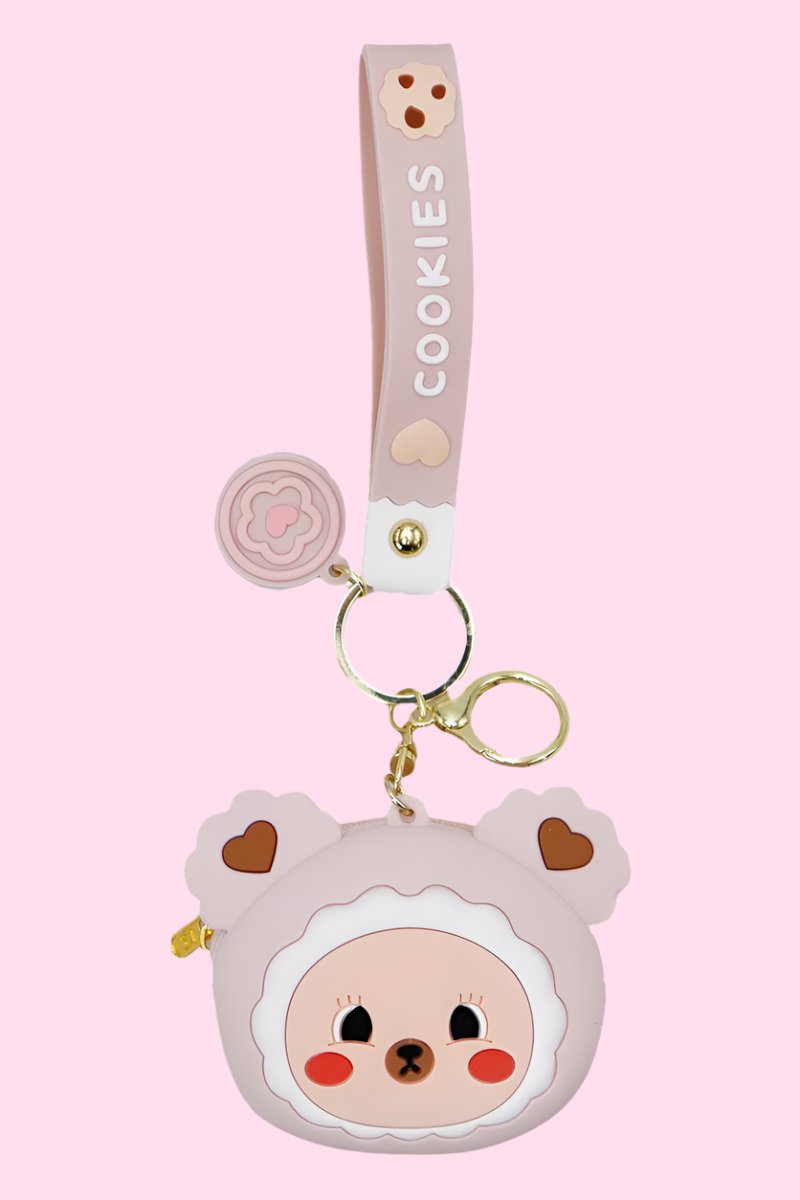 Cookie Bear Zipper Silicone Coin Purse Keychain