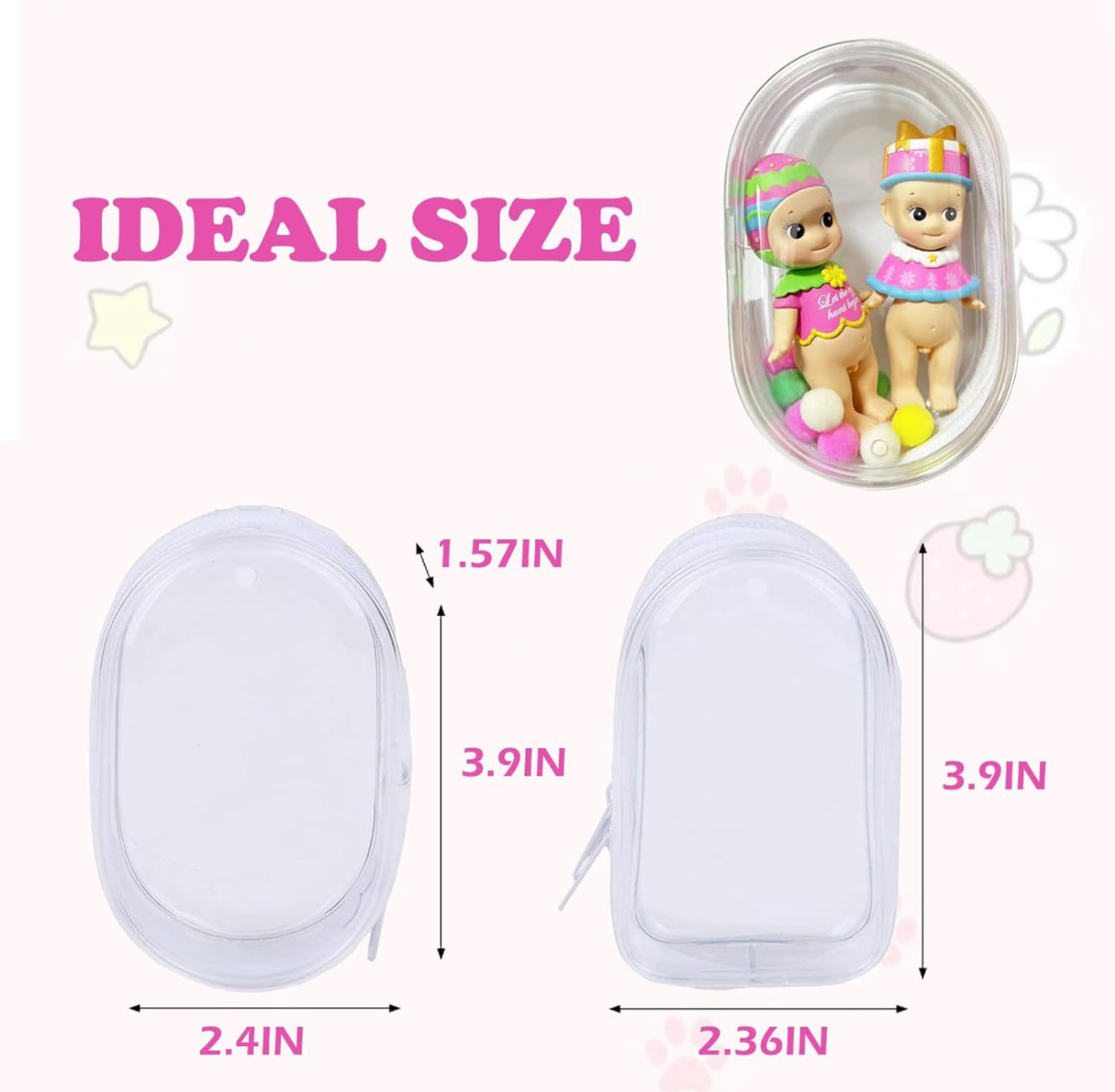 Clear Blind Box Figure Display Case with Keychain & Pom-Poms