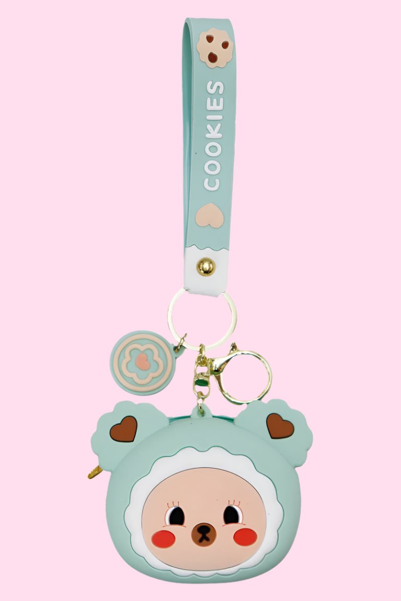 Cookie Bear Zipper Silicone Coin Purse Keychain