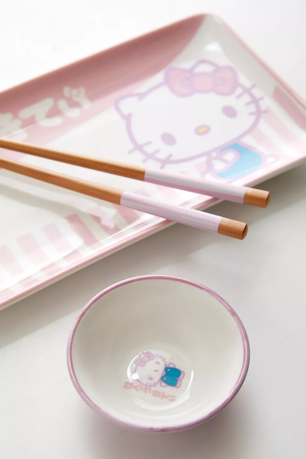 Hello Kitty Tokyo Pink Stripes Boxed 3pc Ceramic Sushi Set