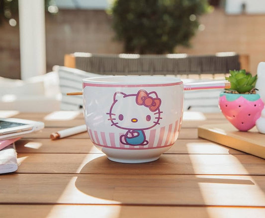 Hello Kitty Tokyo Pink Stripes Ceramic Ramen Bowl Set