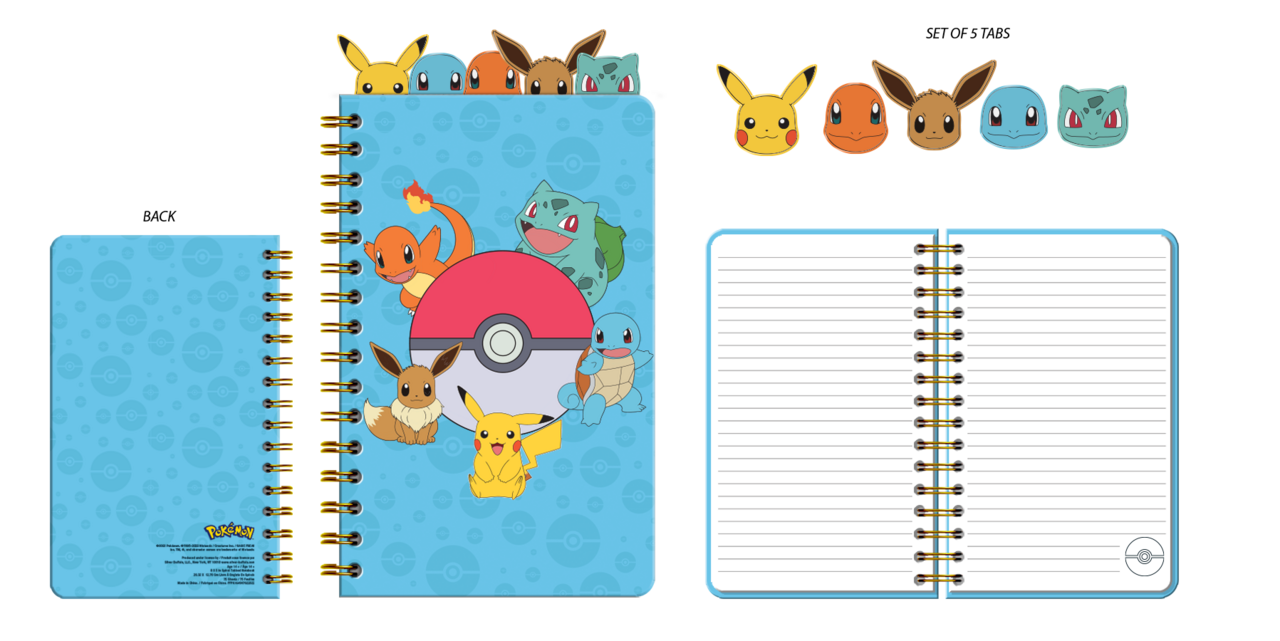 Pokémon Starters and Eevee Spiral 5 Tabbed Notebook