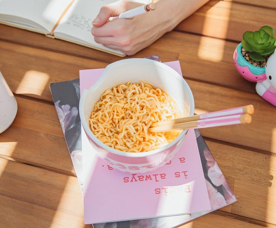 Hello Kitty Tokyo Pink Stripes Ceramic Ramen Bowl Set