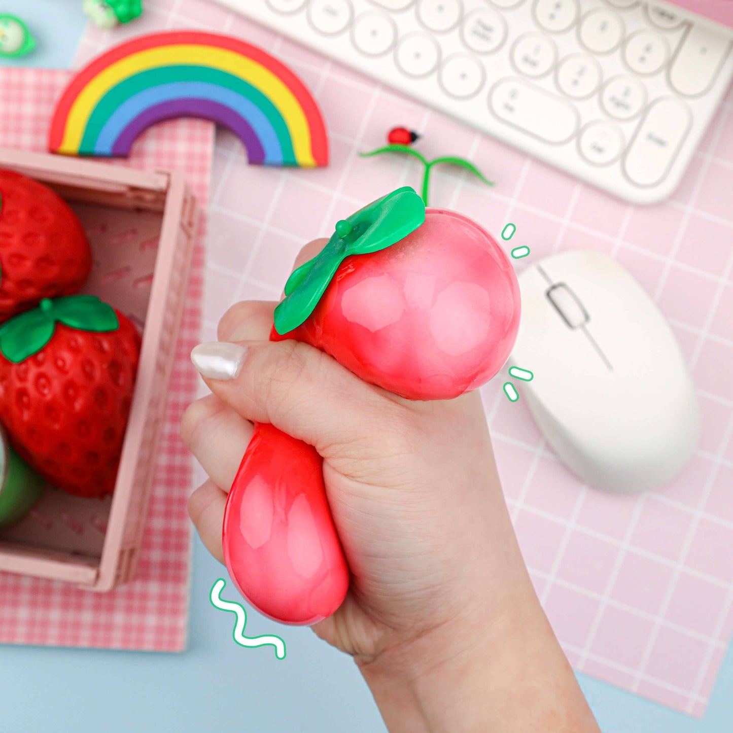 Kawaii Vegetable Market Strawberry Scented Fluffy Slime Filled Stretchy Pull Squishy Toy