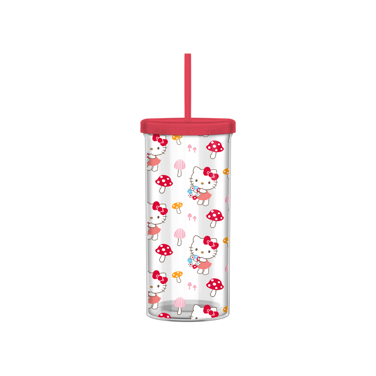 Hello Kitty Mushroom Poses 20oz Plastic Tall Cold Cup w/ Lid