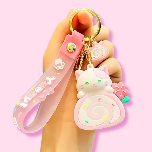 Yummy! Kawaii Kitty Swiss-roll Keychain