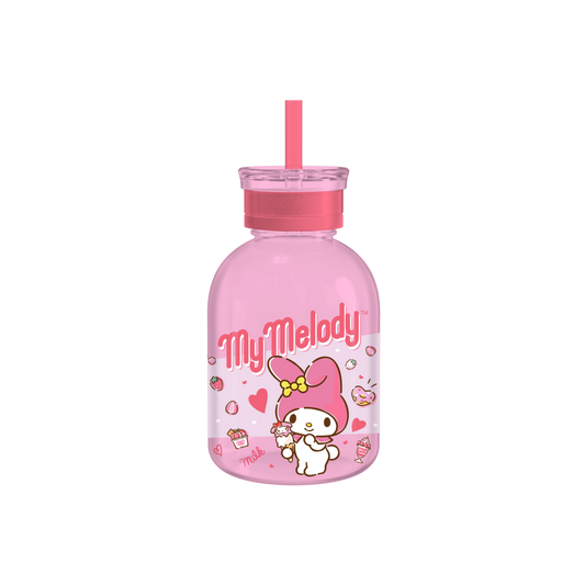 My Melody Strawberry Ice Cream 15z Glass Milk Bottle w Straw