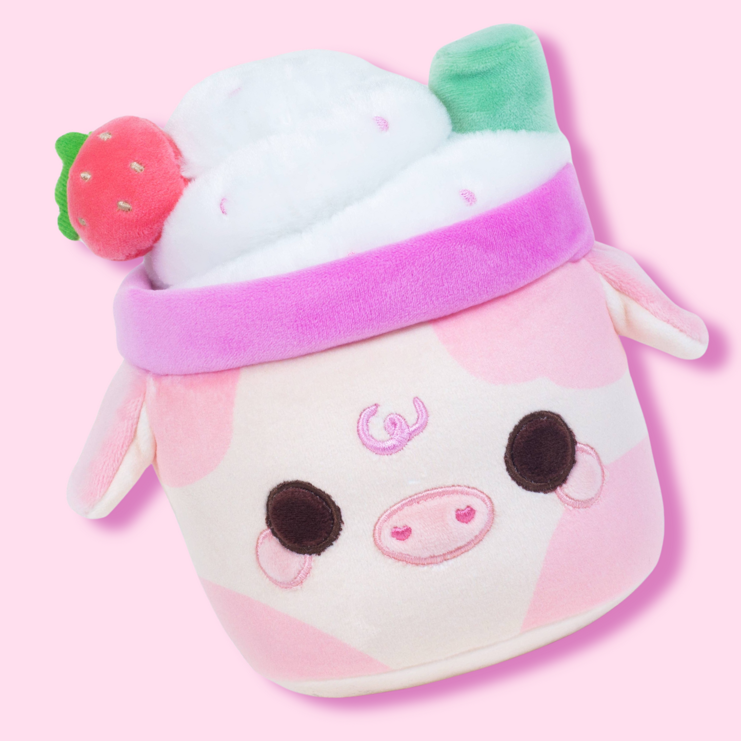 Kawaii Strawberry Mooshake Pink Cow Plushie