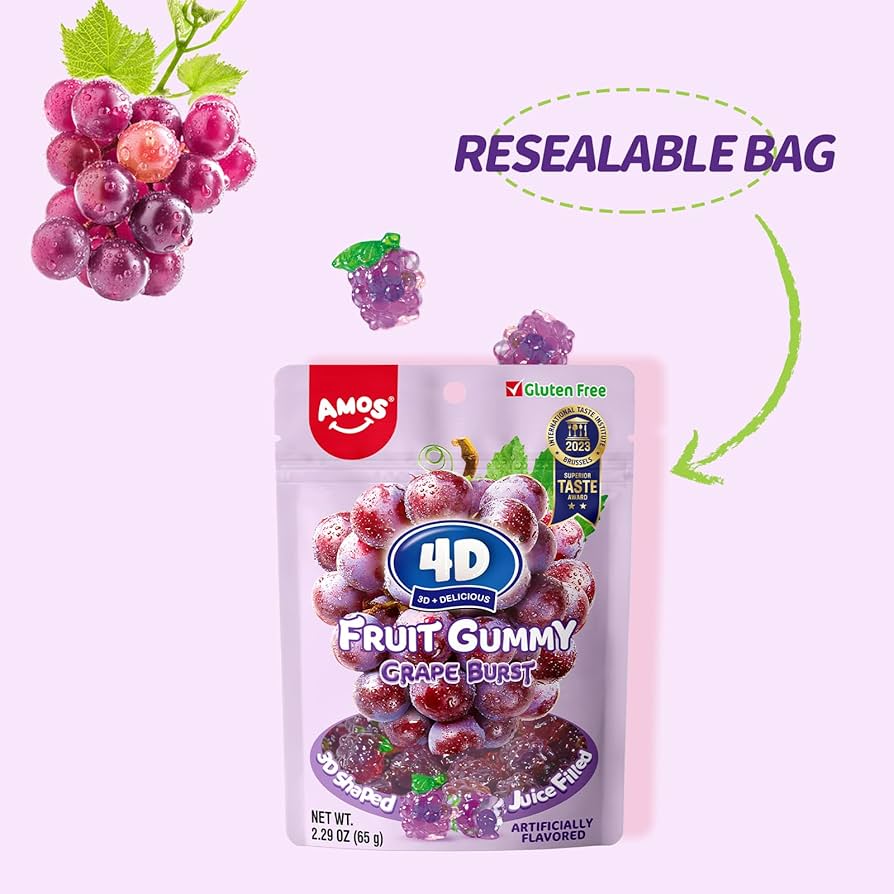 Amos 4D Fruit Gummy - Grape Burst Juice Filled