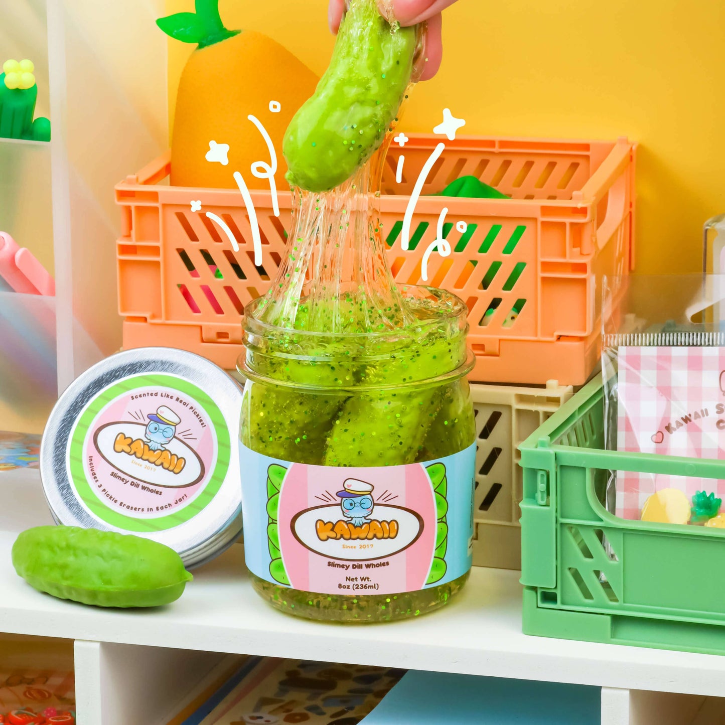 Grandma’s Famous Homemade Kawaii Shimmery Pickle Clear Slime