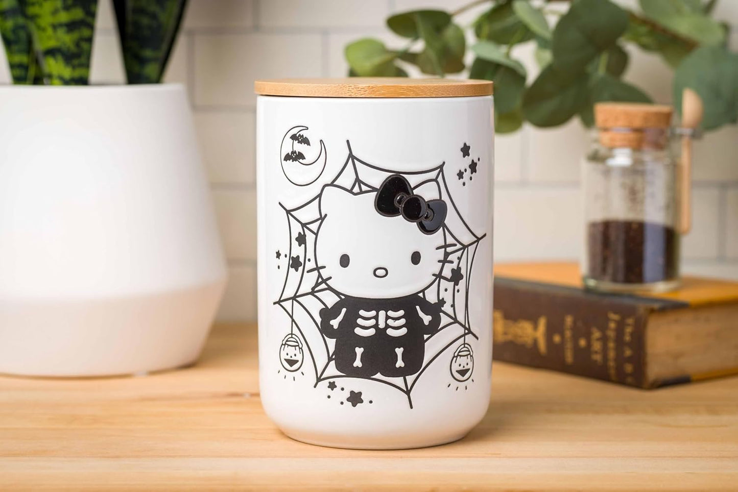 Sanrio Hello Kitty Spooky Skeleton Ceramic Jar with Bamboo Lid