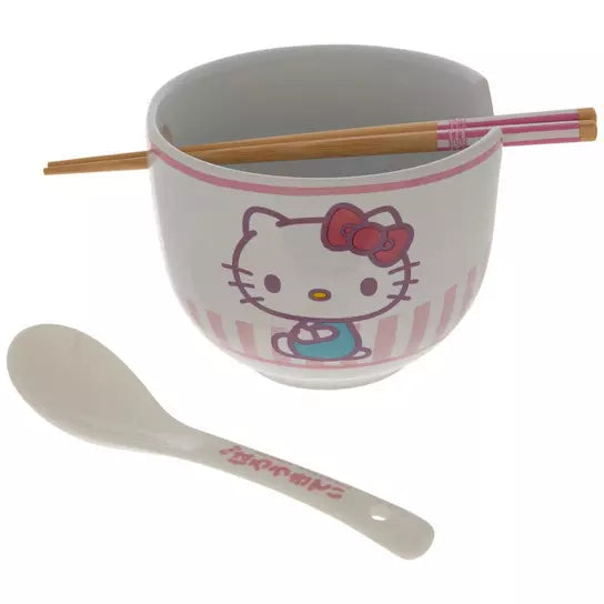 Hello Kitty Tokyo Pink Stripes Ceramic Ramen Bowl Set