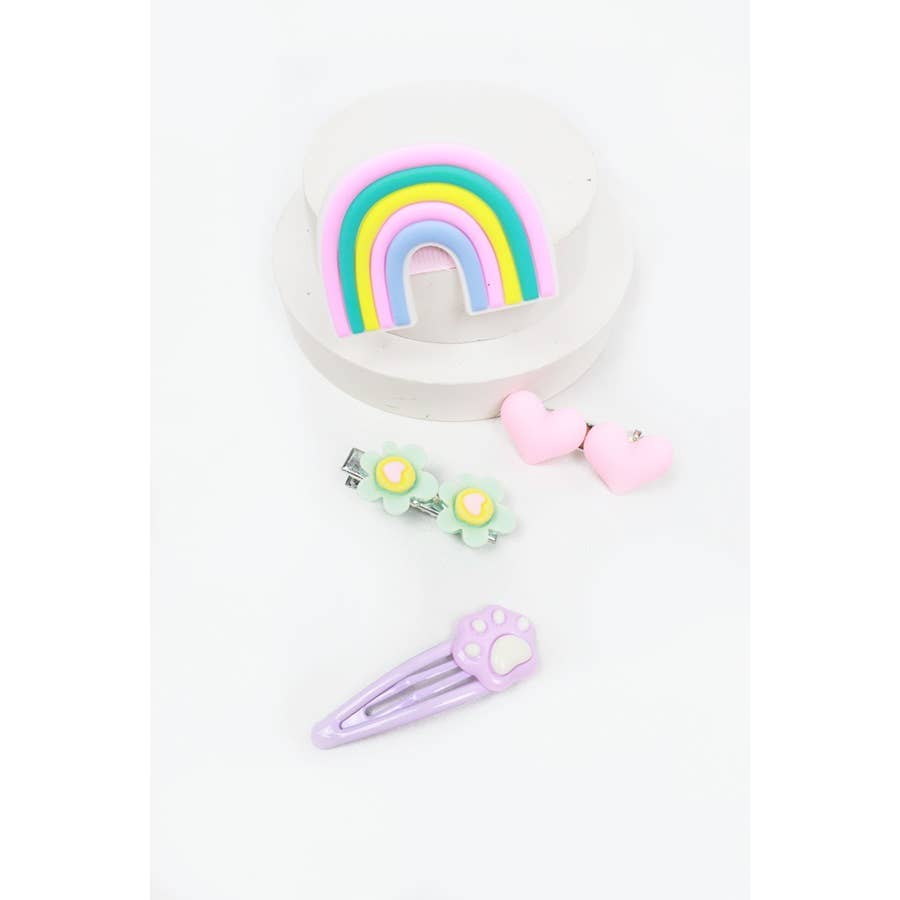 Rainbow Heart Hair Clip Set