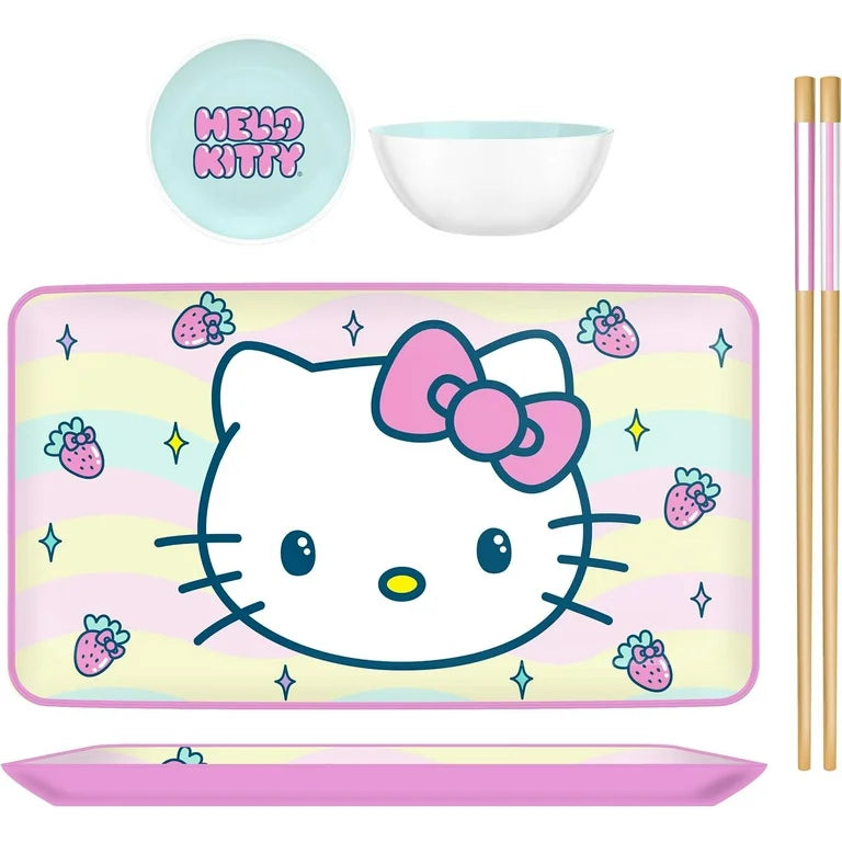 Hello Kitty Face And Strawberries 3pc Ceramic Sushi Set