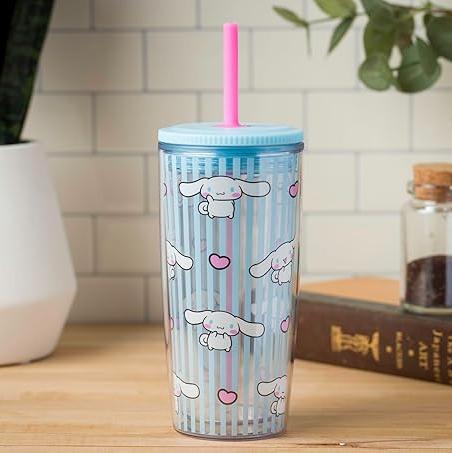 Cinnamoroll Stripe 20oz Spill-Resistant Plastic Tumbler