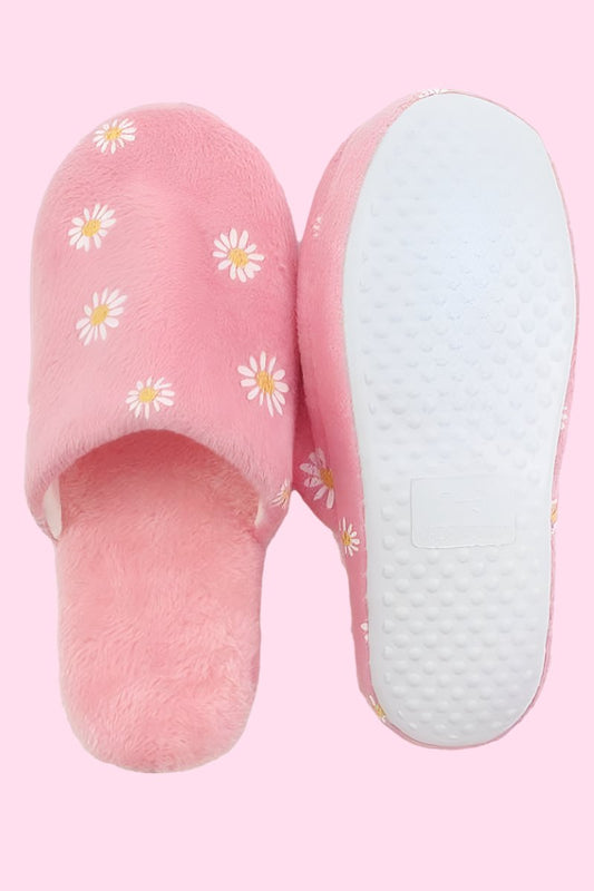 Daisy Flower Fuzzy Fleece Foam Lounge Slippers