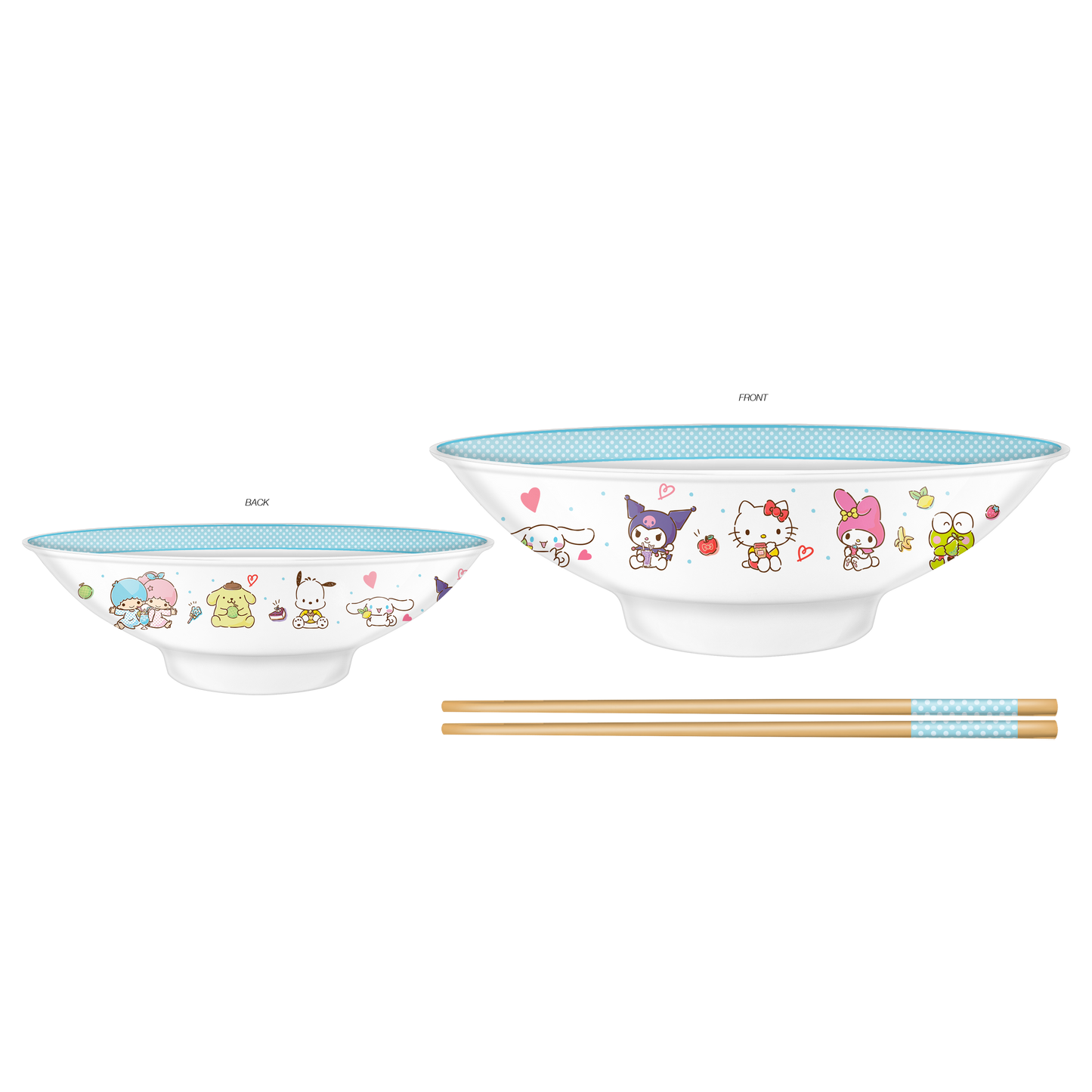 Hello Kitty & Friends 30oz Blue Rim Ceramic Ramen Bowl with Chopsticks