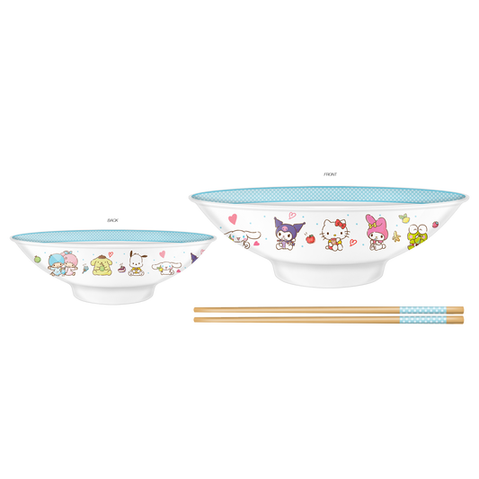 Hello Kitty & Friends 30oz Blue Rim Ceramic Ramen Bowl with Chopsticks