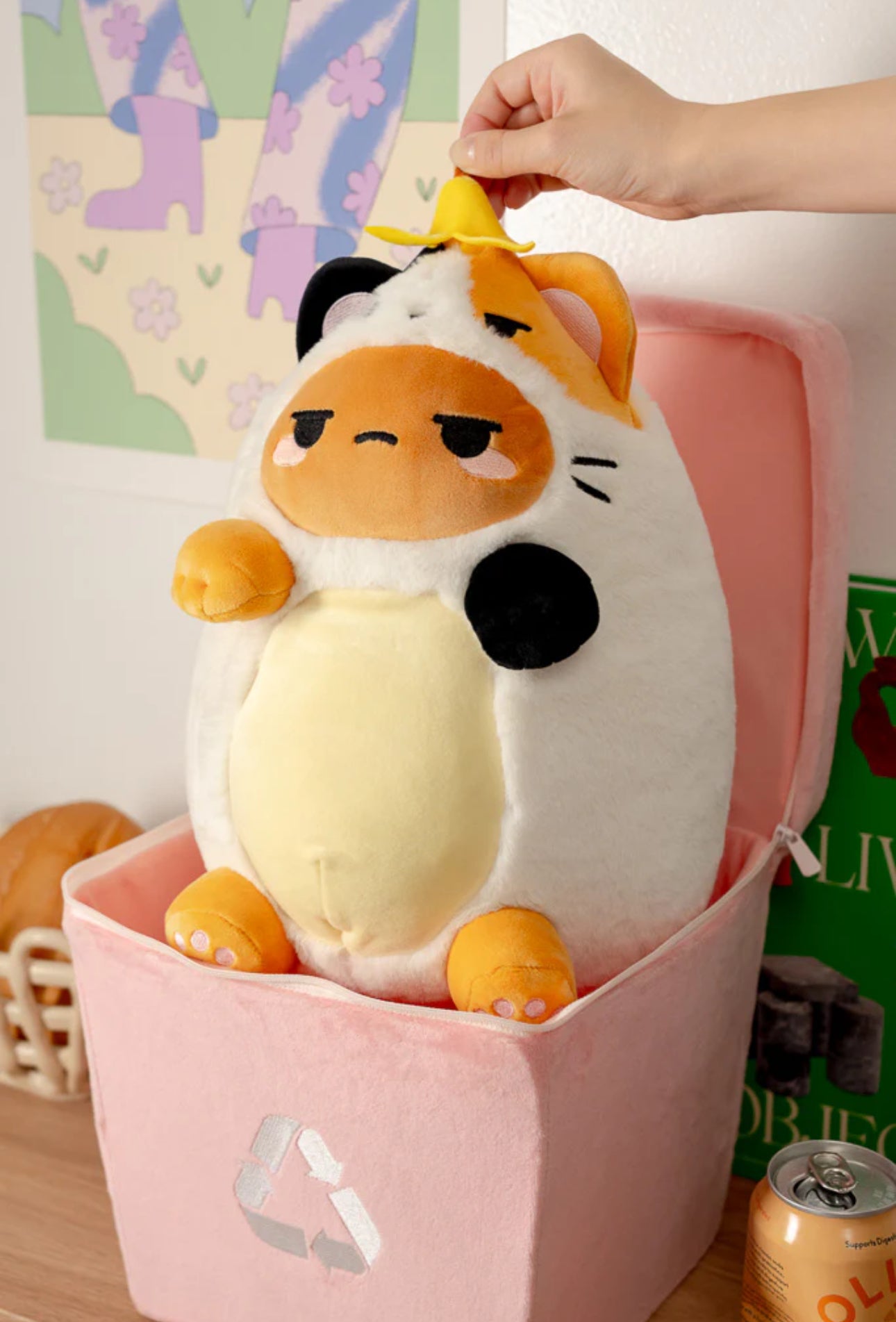 Smoko Tayto Potato Calico Cat Plush Trashcan Cat