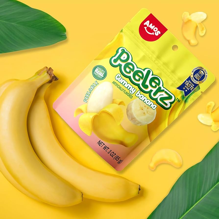 Amos Peelable Banana Gummies Resealable 2.19oz Bag