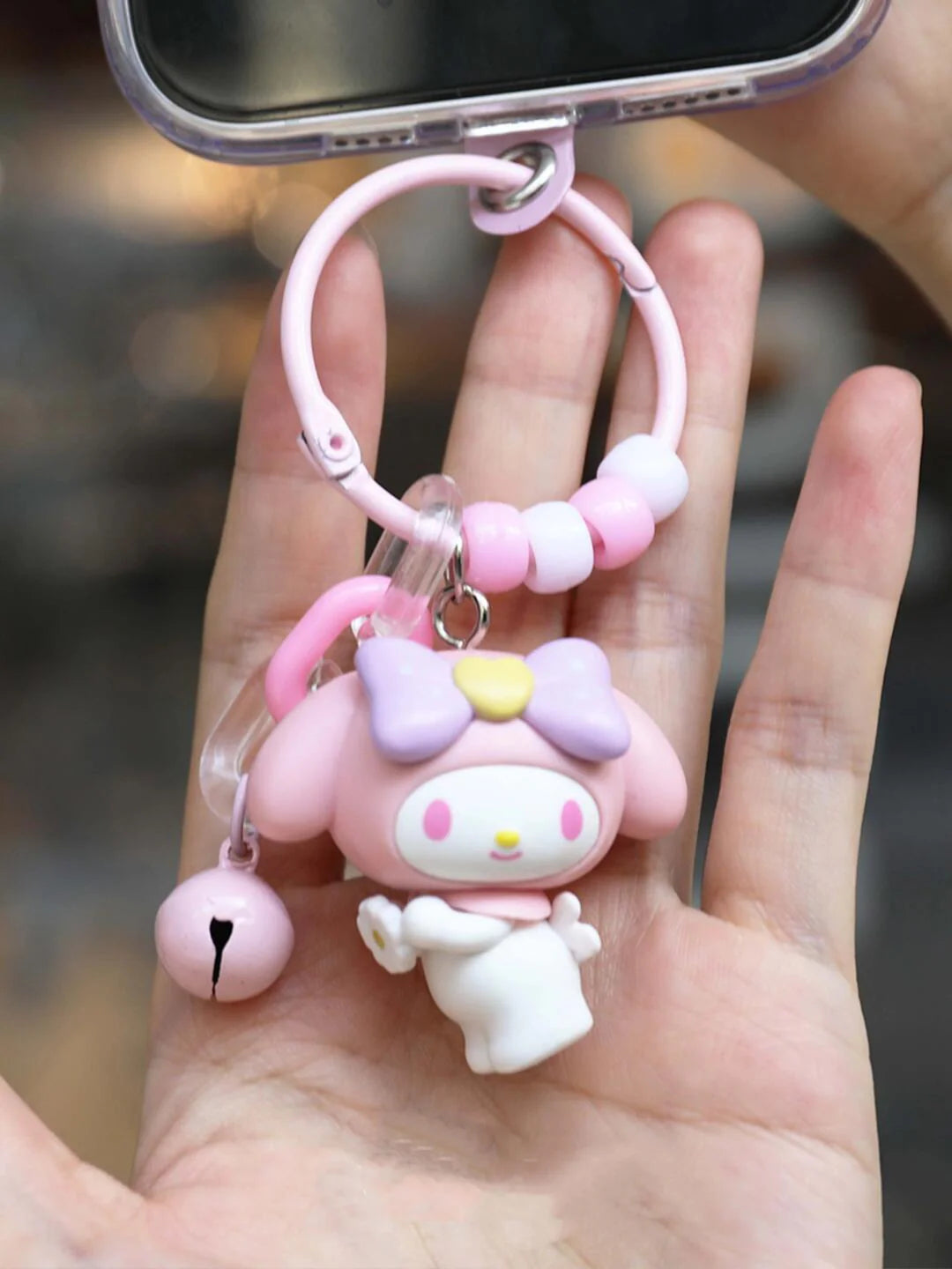 Sanrio Characters Kawaii Beaded Keyring With Phone Tab Attachment