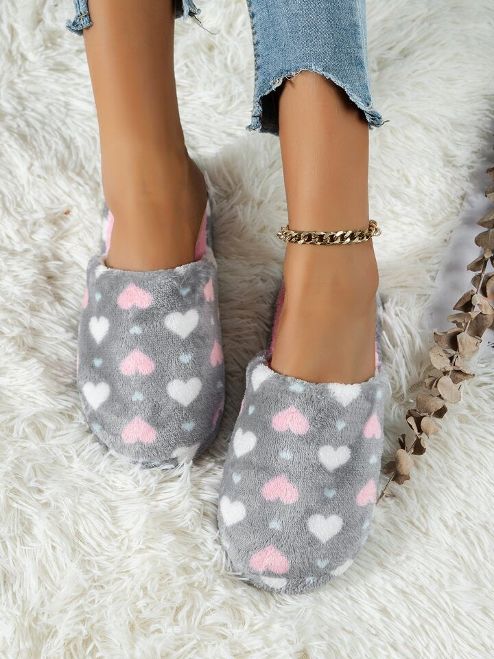 Pastel Hearts Sherpa Fleece Foam Slipper Slides