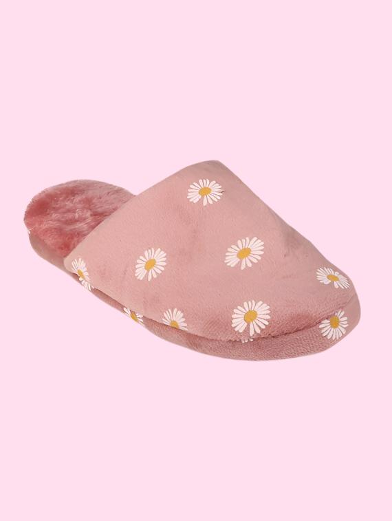 Daisy Flower Fuzzy Fleece Foam Lounge Slippers