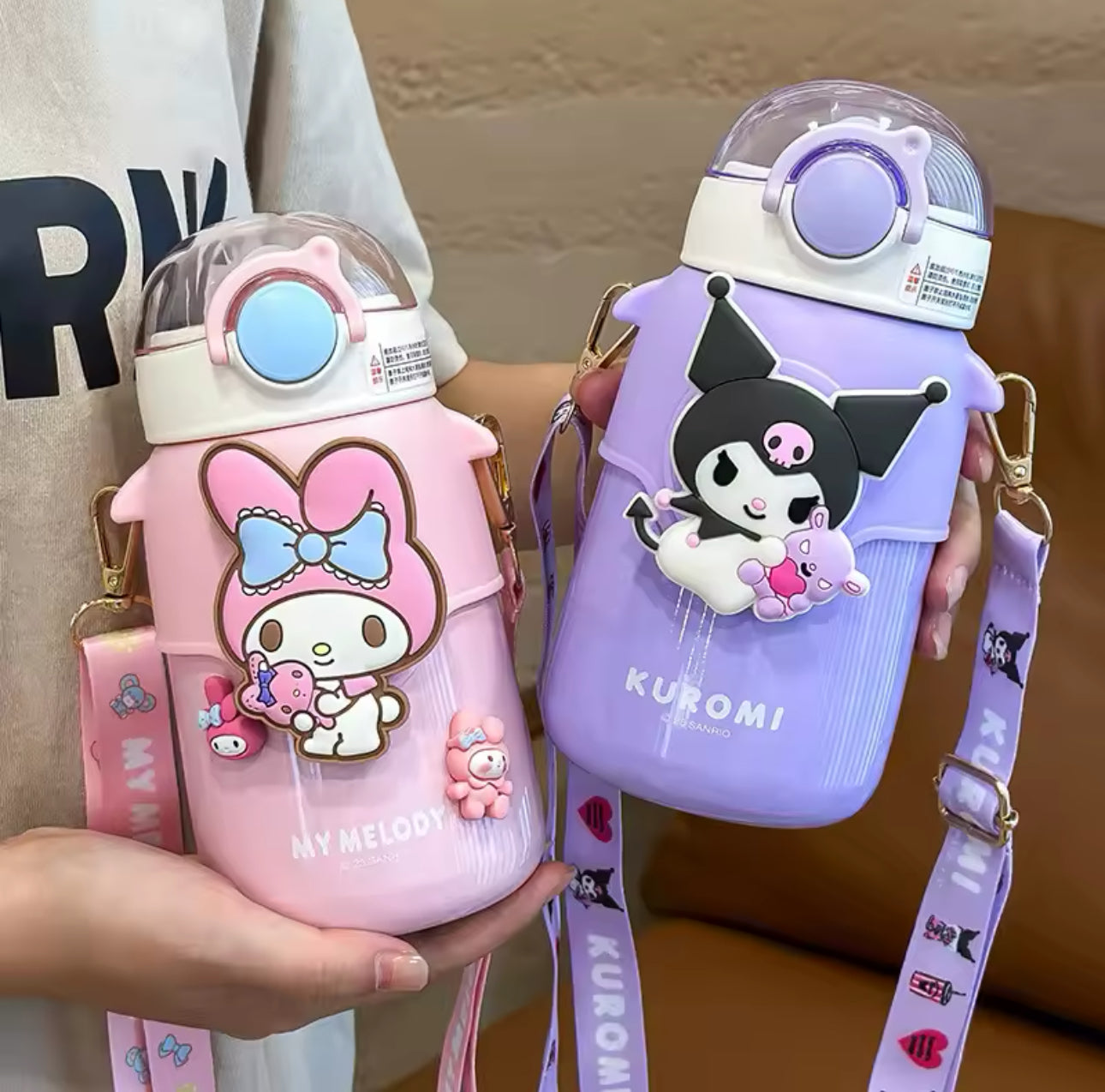 Sanrio Characters Kawaii Transparent Water Bottle With Travel Strap and Lid Closer