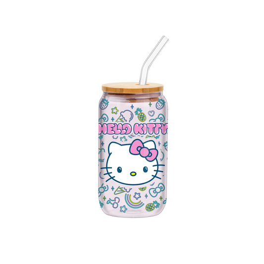 Hello Kitty Neon Fruit 16oz Glass Tumbler w/ Bamboo Lid