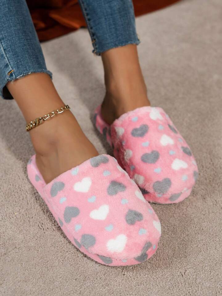 Pastel Hearts Sherpa Fleece Foam Slipper Slides