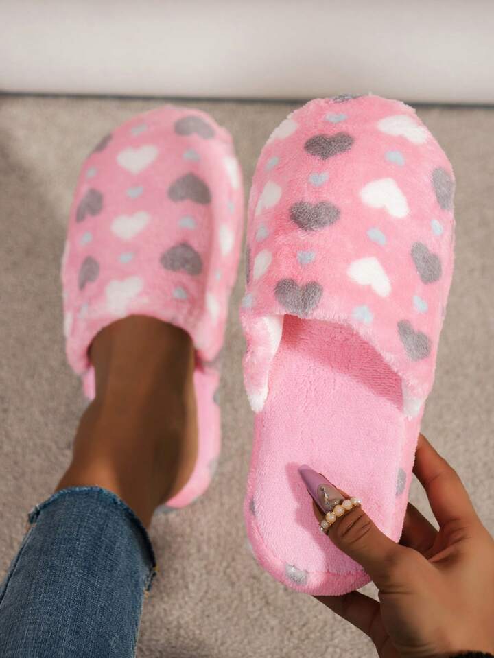 Pastel Hearts Sherpa Fleece Foam Slipper Slides