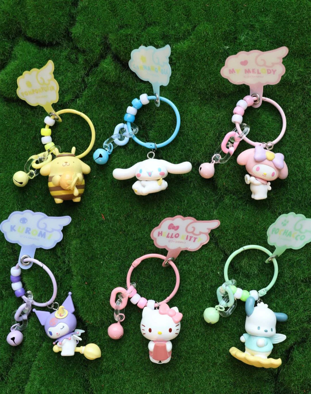 Sanrio Characters Kawaii Beaded Keyring With Phone Tab Attachment