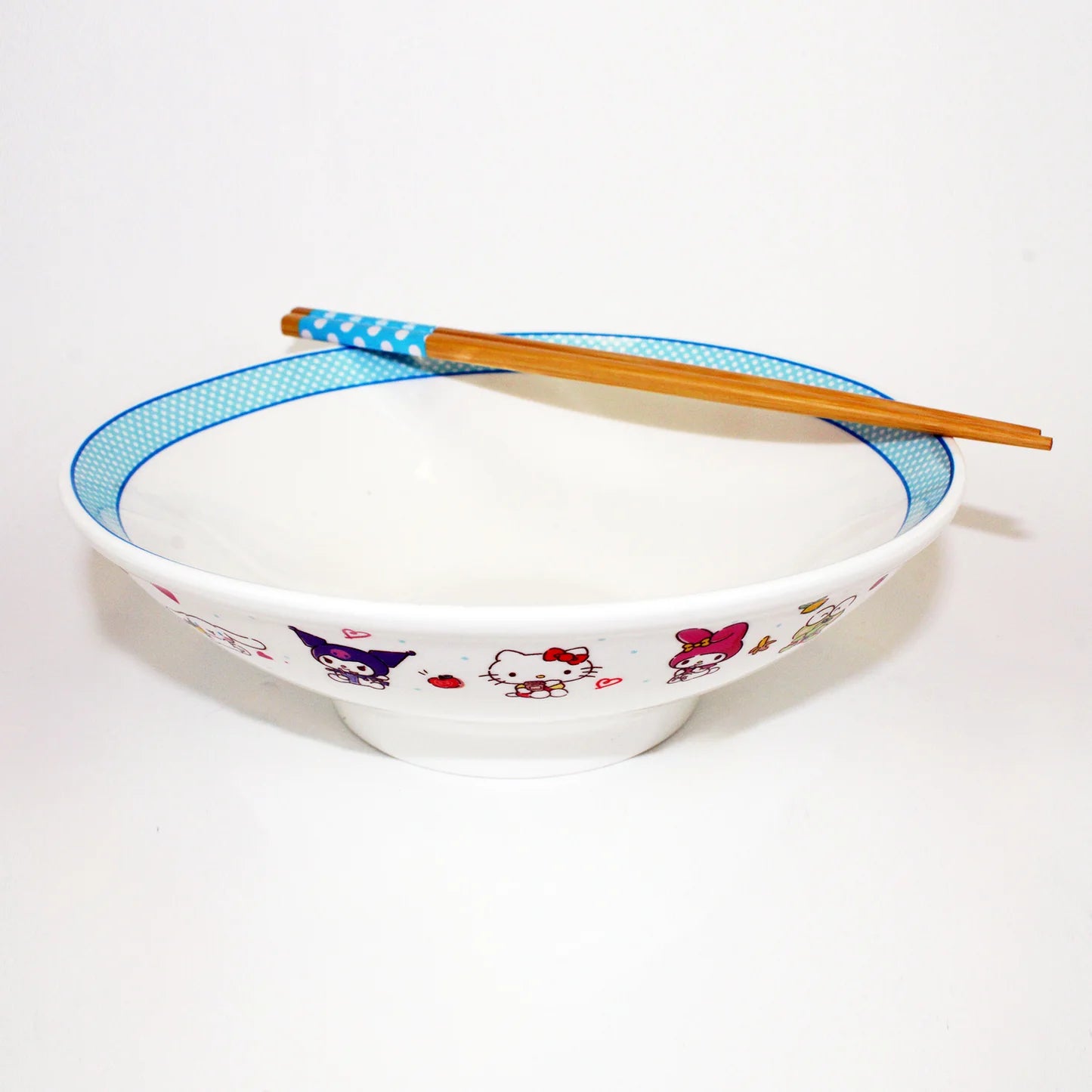 Hello Kitty & Friends 30oz Blue Rim Ceramic Ramen Bowl with Chopsticks