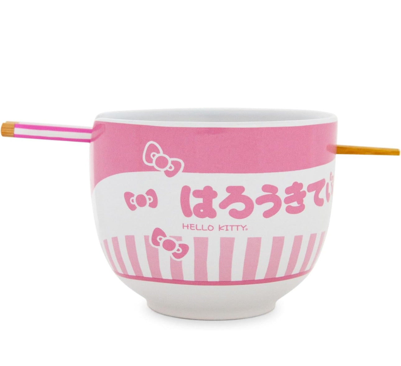 Hello Kitty Tokyo Pink Stripes Ceramic Ramen Bowl Set