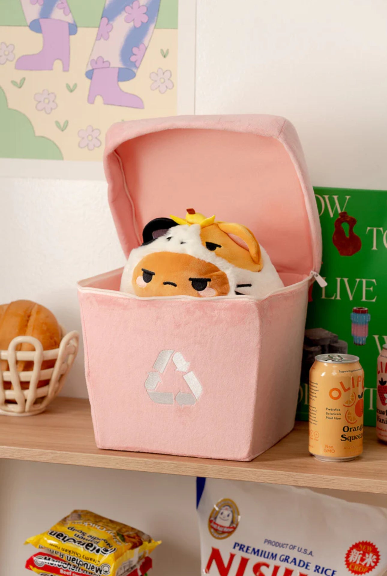 Smoko Tayto Potato Calico Cat Plush Trashcan Cat