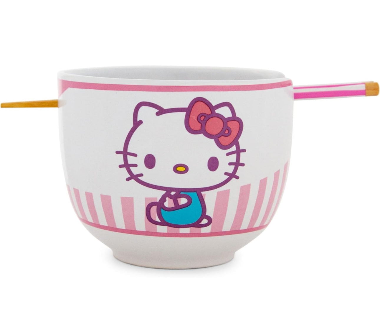 Hello Kitty Tokyo Pink Stripes Ceramic Ramen Bowl Set