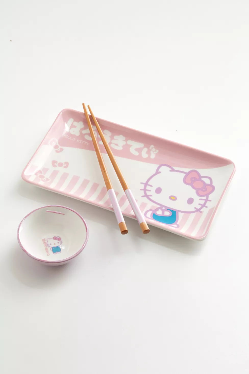 Hello Kitty Tokyo Pink Stripes Boxed 3pc Ceramic Sushi Set