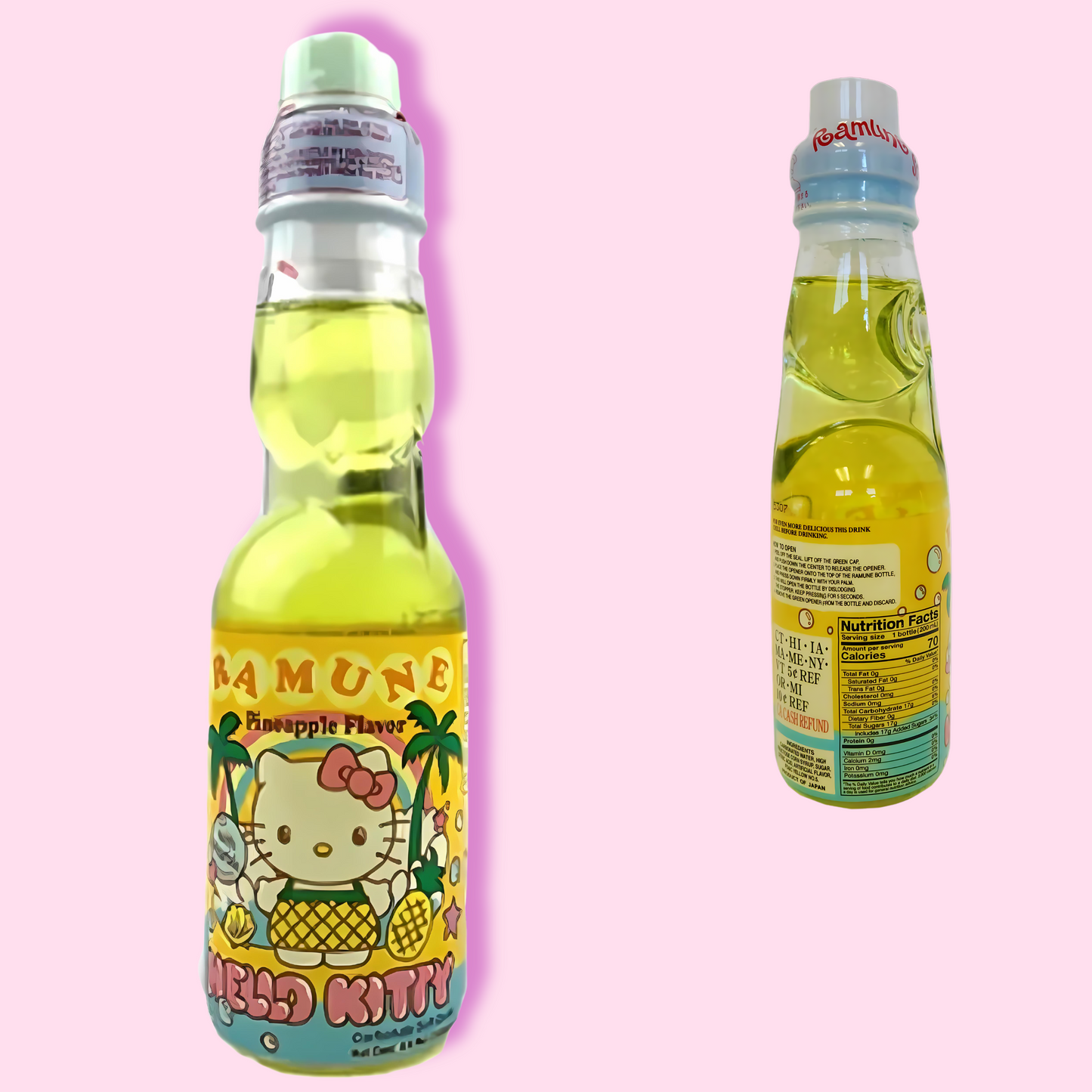 Hello Kitty Ramune Soda Drink - Pineapple 6.6 Oz