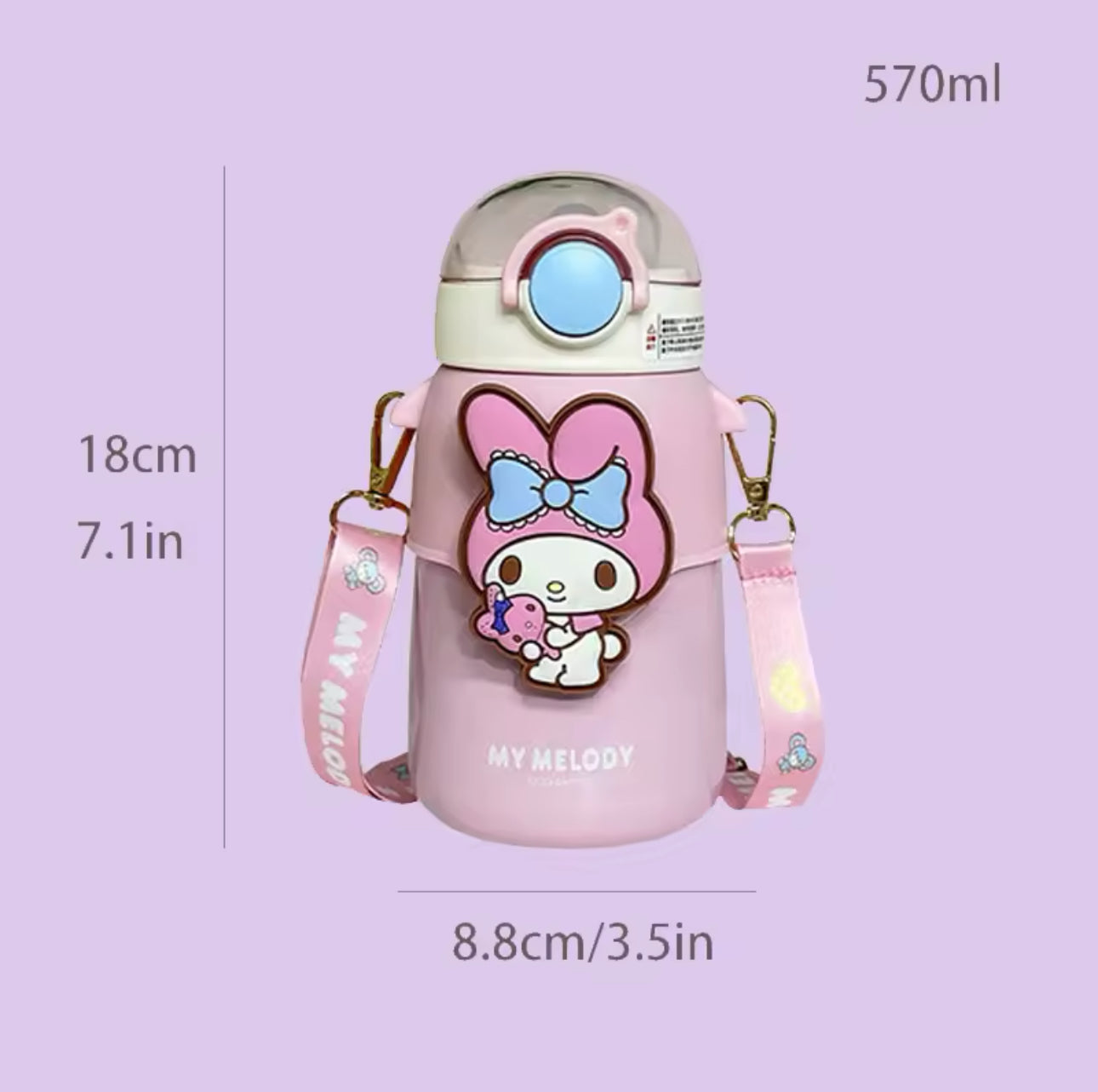 Sanrio Characters Kawaii Transparent Water Bottle With Travel Strap and Lid Closer