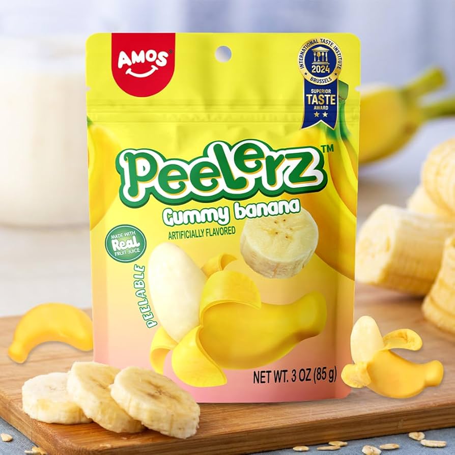 Amos Peelable Banana Gummies Resealable 2.19oz Bag