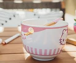 Hello Kitty Tokyo Pink Stripes Ceramic Ramen Bowl Set