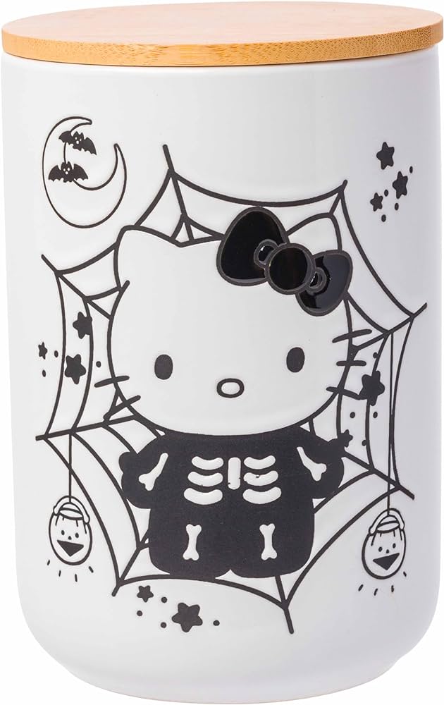 Sanrio Hello Kitty Spooky Skeleton Ceramic Jar with Bamboo Lid