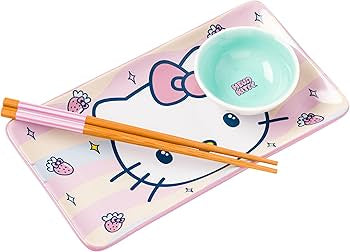 Hello Kitty Face And Strawberries 3pc Ceramic Sushi Set