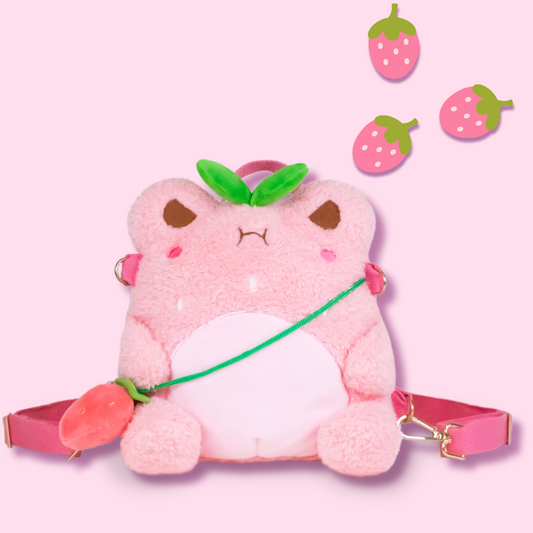 Strawberry Wawa Backpack (Cute Kawaii Pink Frog Shoulder Bag