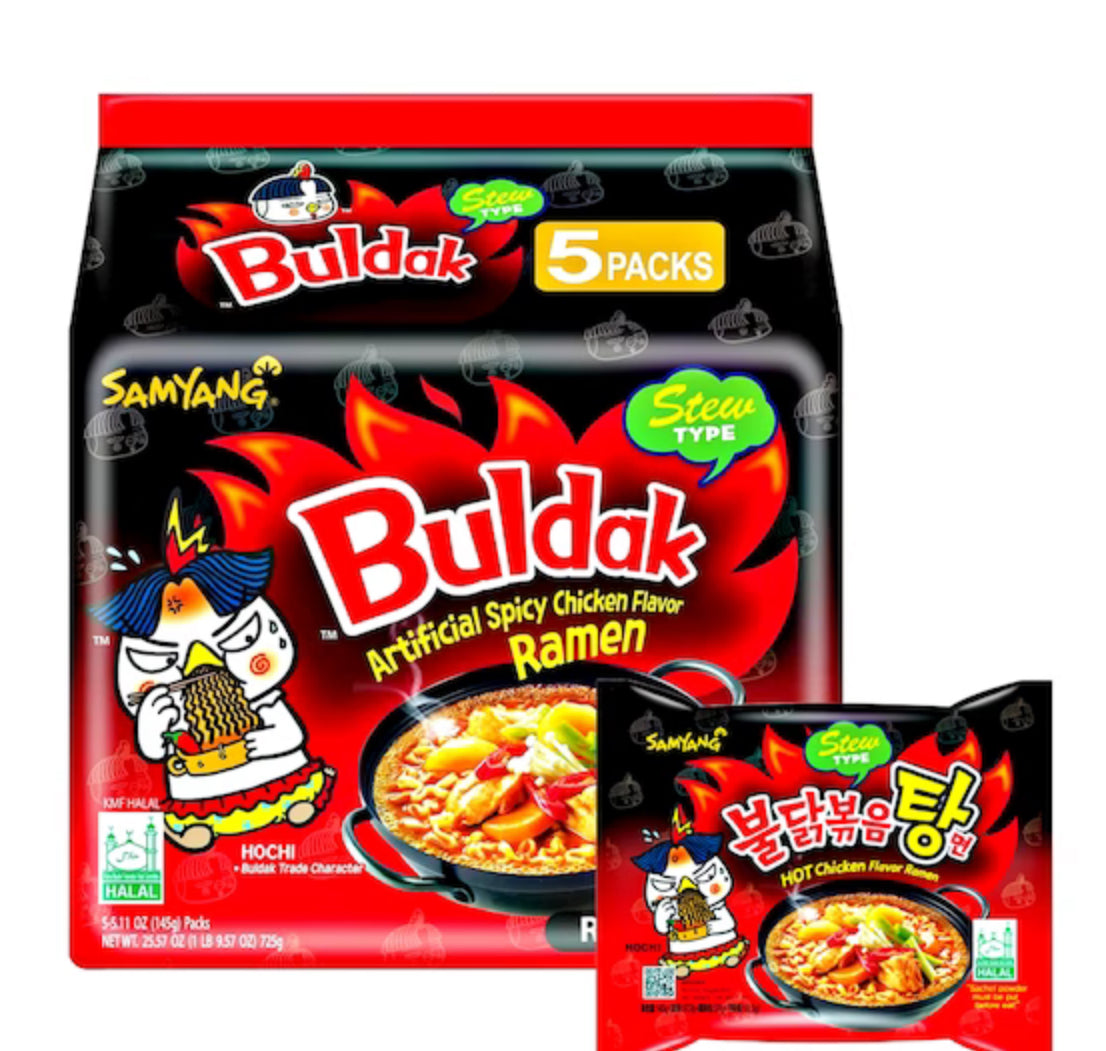 Samyang Buldak Korean Hot Spicy Chicken Stir-Fried Ramyun Noodles 4.94 oz Pack of 5