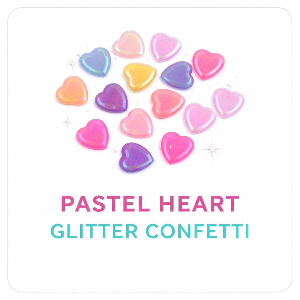 Pastel heart glitter confetti DIY slime toppings pink iridescent - Overrated Korean Beauty & More
