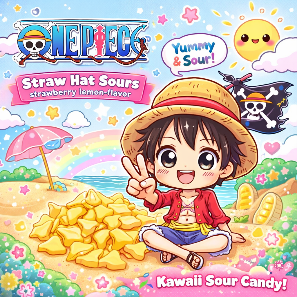 anime candy snacks one piece luffy sour strawberry lemon candy - Overrated Korean Beauty & More